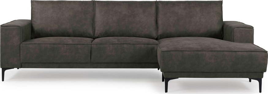 Antracitově šedá rohová pohovka s lenoškou z imitace kůže Scandic Copenhagen