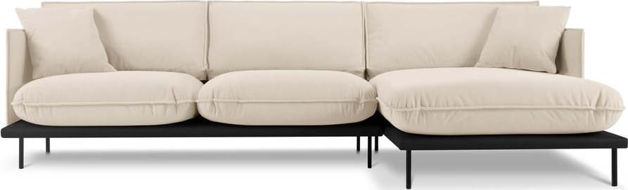 Béžová rohová pohovka se sametovým povrchem Interieurs 86 Auguste