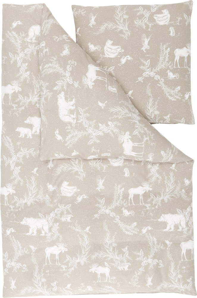 Béžové flanelové povlečení na jednolůžko Westwing Collection Animal Toile