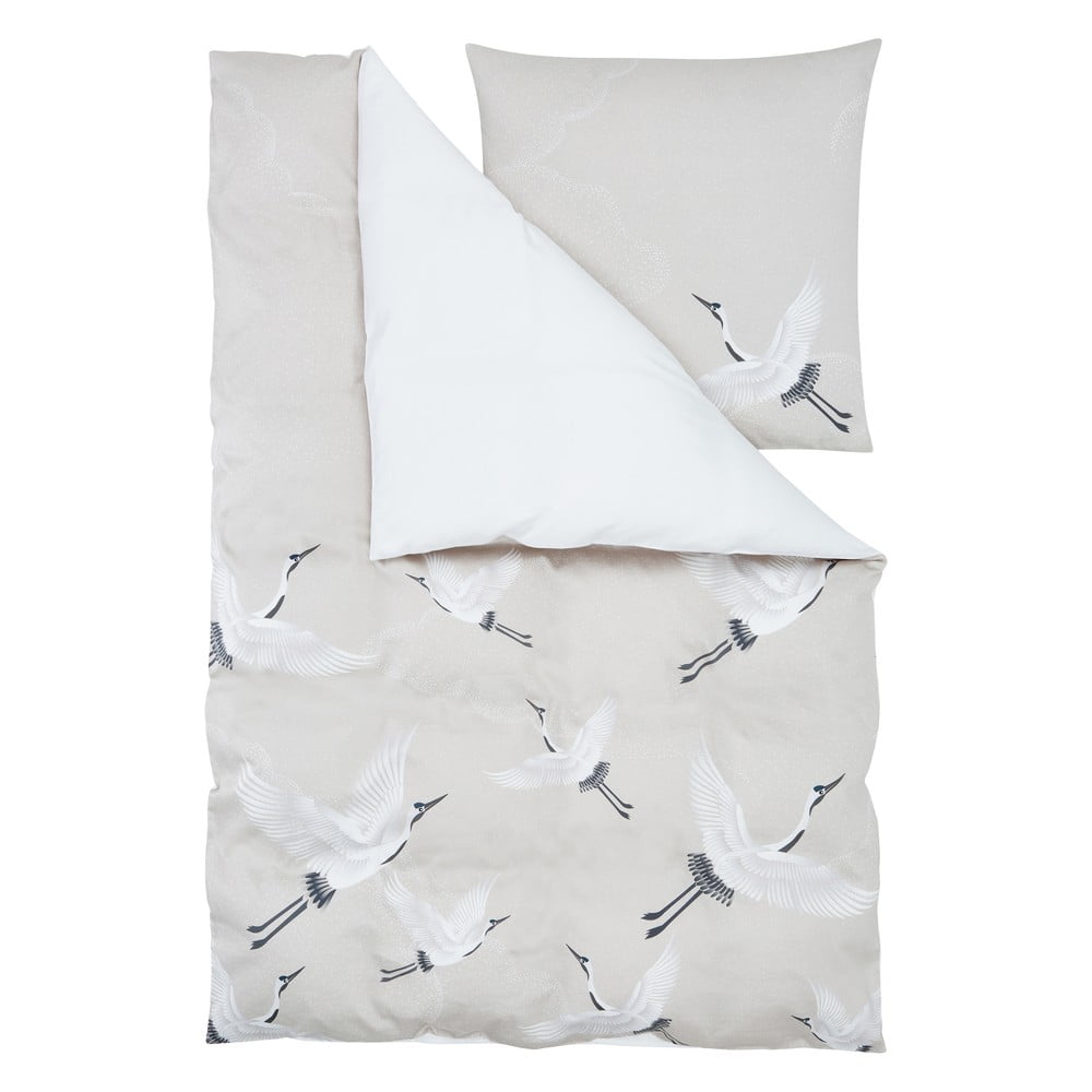 Béžové povlečení na jednolůžko z bavlněného saténu Westwing Collection