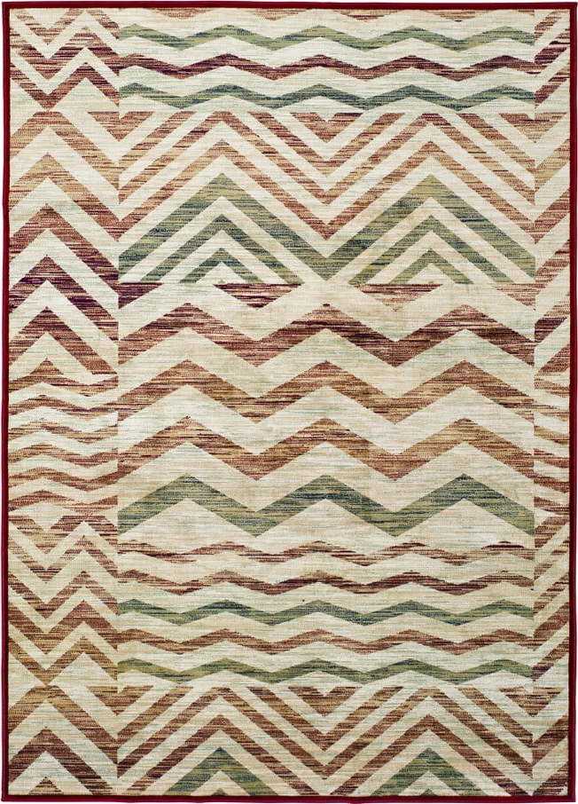 Béžovo-vínový koberec z viskózy Universal Belga Zig Zag