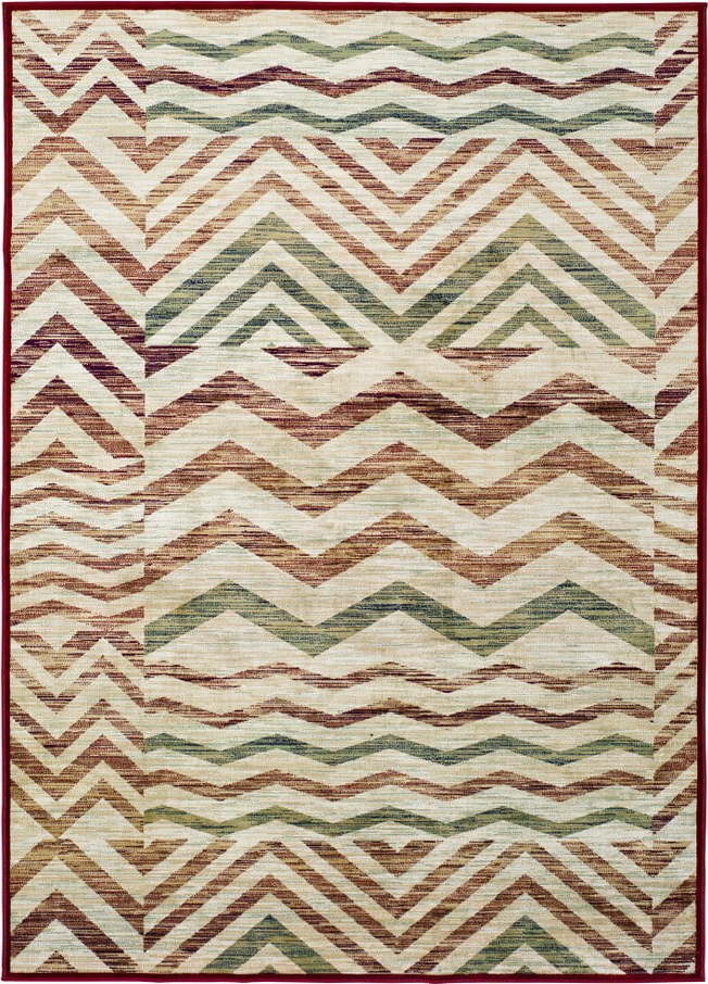 Béžovo-vínový koberec z viskózy Universal Belga Zig Zag