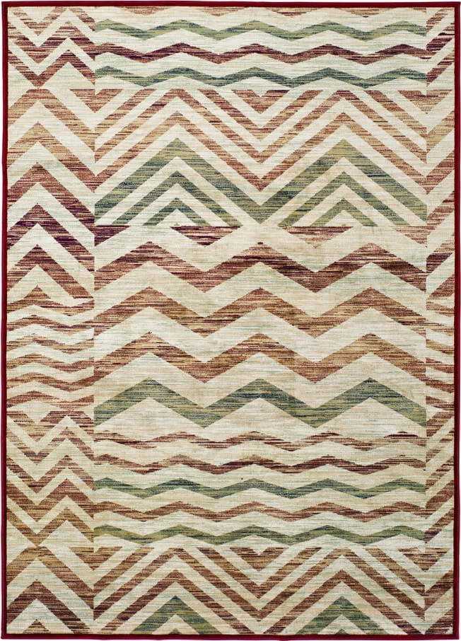 Béžovo-vínový koberec z viskózy Universal Belga Zig Zag