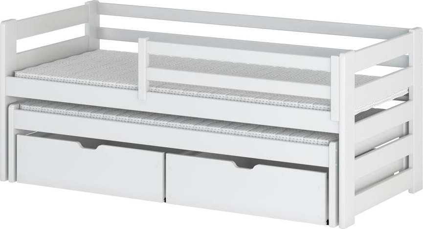 Bílá dětská postel s výsuvným lůžkem s úložným prostorem 70x160 cm Senso - Lano Meble Lano Meble