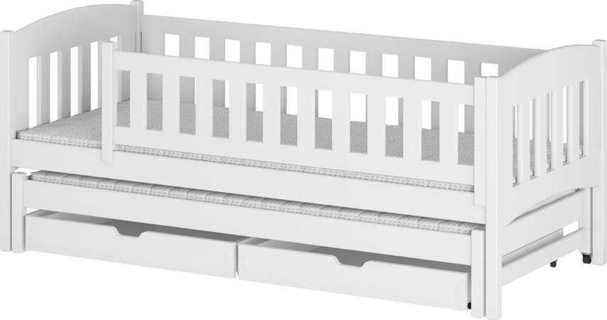 Bílá dětská postel s výsuvným lůžkem s úložným prostorem 80x180 cm Amelka - Lano Meble Lano Meble