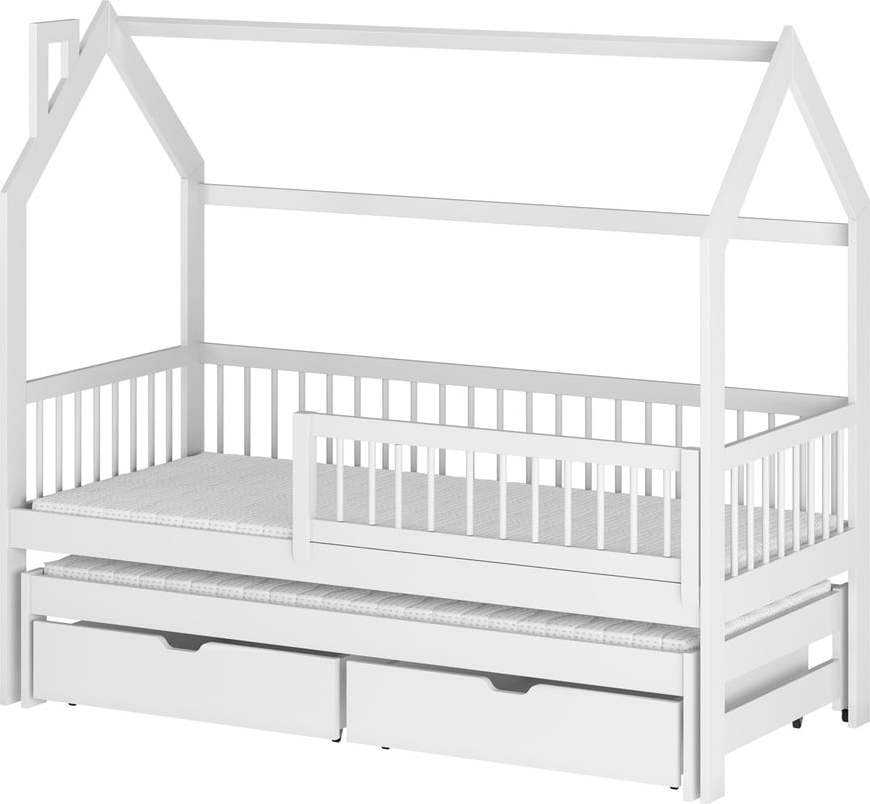 Bílá domečková dětská postel s úložným prostorem 70x160 cm Papi - Lano Meble Lano Meble