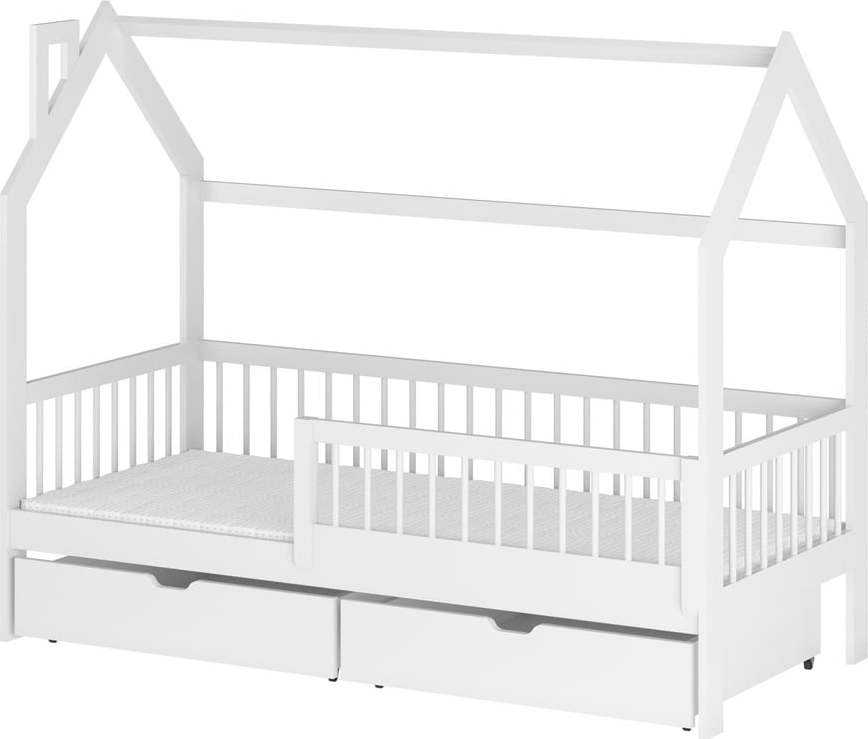 Bílá domečková dětská postel s úložným prostorem 80x180 cm Oskar - Lano Meble Lano Meble