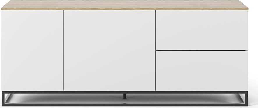 Bílá komoda s deskou v dekoru dubu a černými nohami TemaHome Join TemaHome