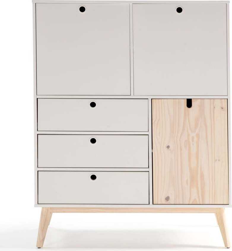 Bílá vysoká komoda z borovicového dřeva Marckeric Kiara Marckeric