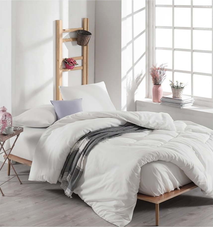 Bílé bavlněné povlečení s prostěradlem na dvoulůžko Anna