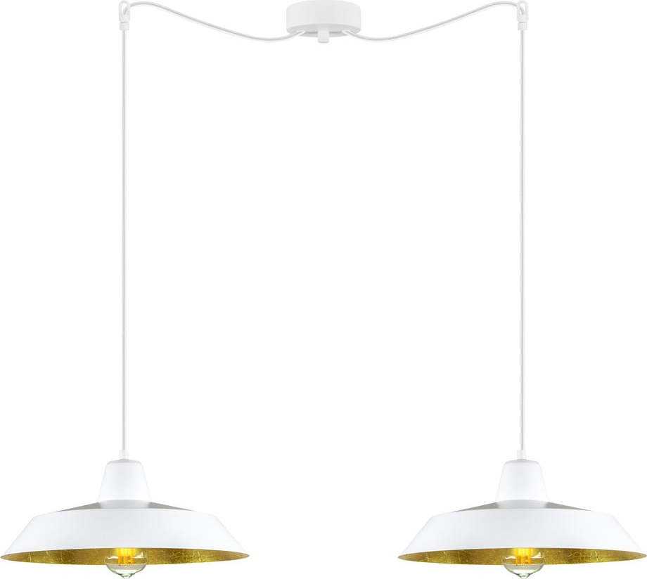 Bílé dvouramenné závěsné svítidlo s detaily ve zlaté barvě Bulb Attack Cinco Bulb Attack