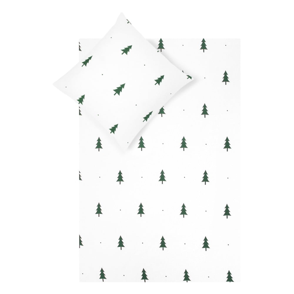 Bílé flanelové povlečení na jednolůžko Fovere X-mas Tree