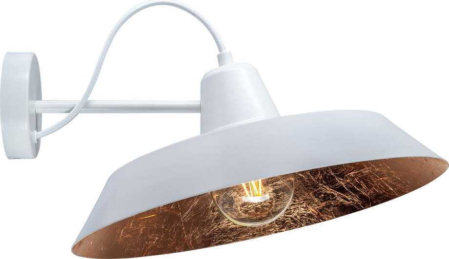 Bílé nástěnné svítidlo s detailem v měděné barvě Bulb Attack Cinco Basic