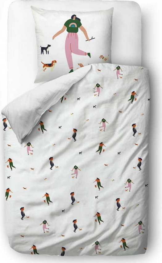 Bílé povlečení z bavlněného saténu Butter Kings Walking With My Dog