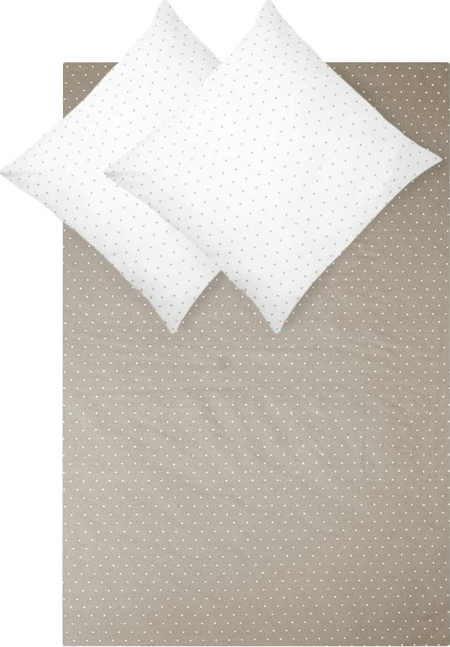 Bílo-béžové flanelové povlečení na jednolůžko Fovere Betty