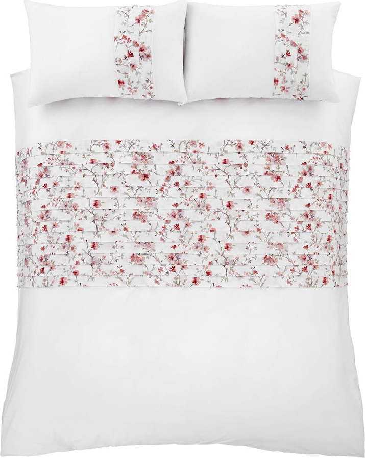 Bílo-červené povlečení Catherine Lansfield Jasmine Floral