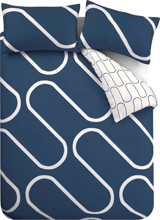 Bílo-modré povlečení 200x200 cm Linear Curve - Catherine Lansfield Catherine Lansfield