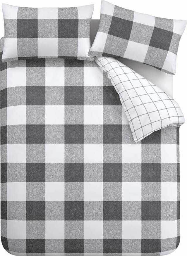 Bílo-šedé povlečení 200x135 cm Bold Check - Cloudsoft Cloudsoft