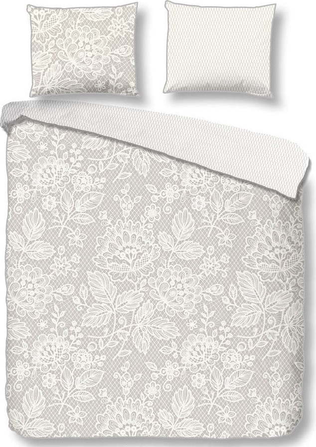 Bílo-šedé povlečení na jednolůžko z bavlněného saténu Descanso Lily
