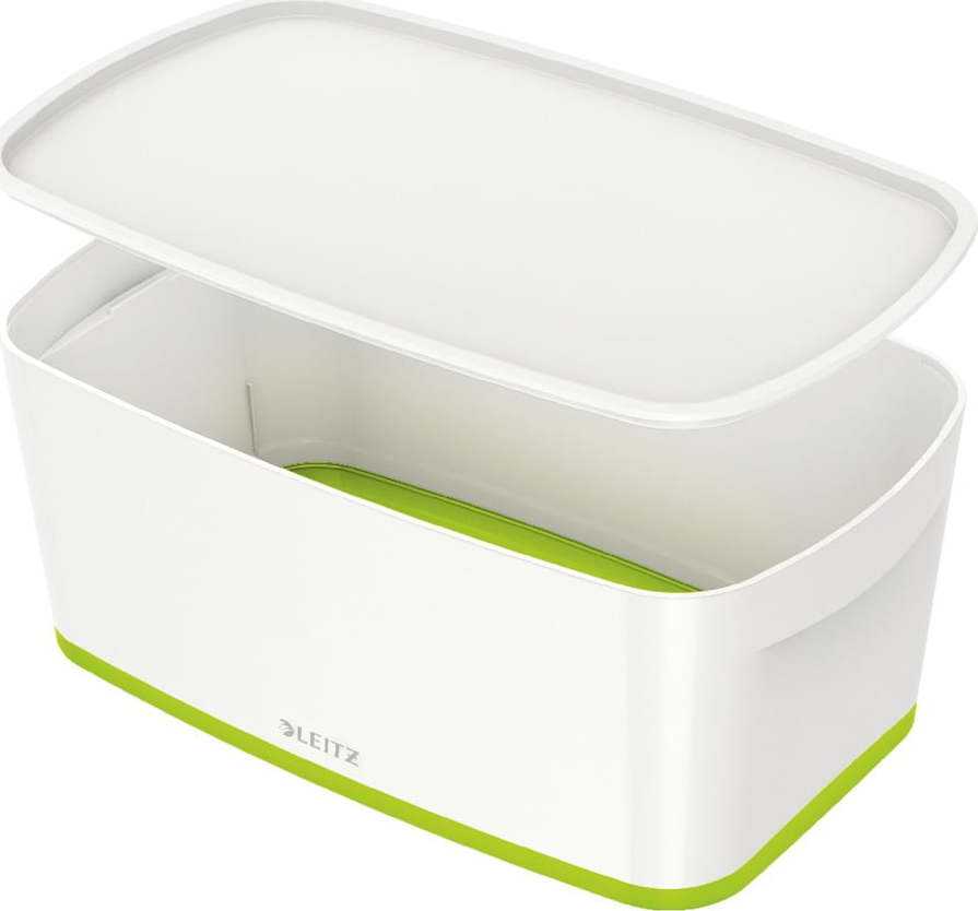 Bílo-zelený úložný box s víkem Leitz Office