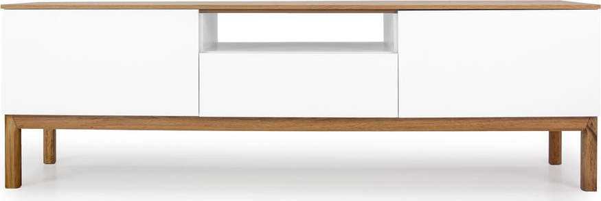 Bílý TV stolek s deskou s nohami z dubového dřeva Tenzo Patch