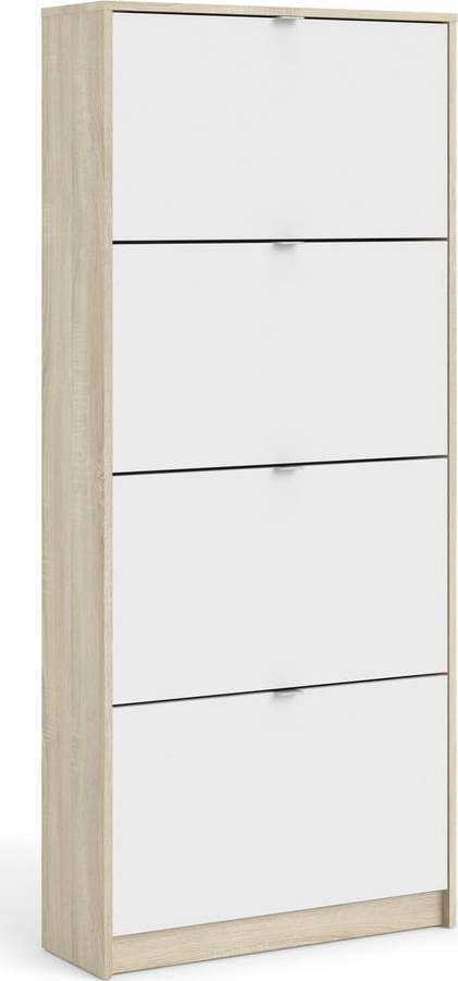 Bílý botník s rámem v dubovém dekoru a čtyřmi výklopnými zásuvkami Tvilum Shoes