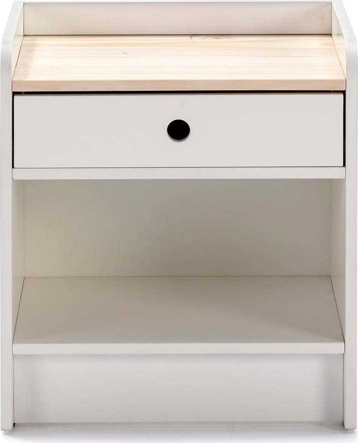 Bílý noční stolek s deskou z borovicového dřeva Marckeric Monte Marckeric