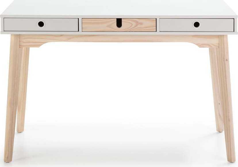 Bílý psací stůl s nohami z borovicového dřeva Marckeric Kiara Marckeric