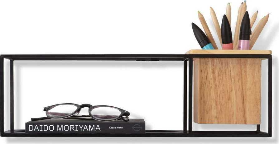 Černá kovová nástěnná police s květináčem Umbra Cubist