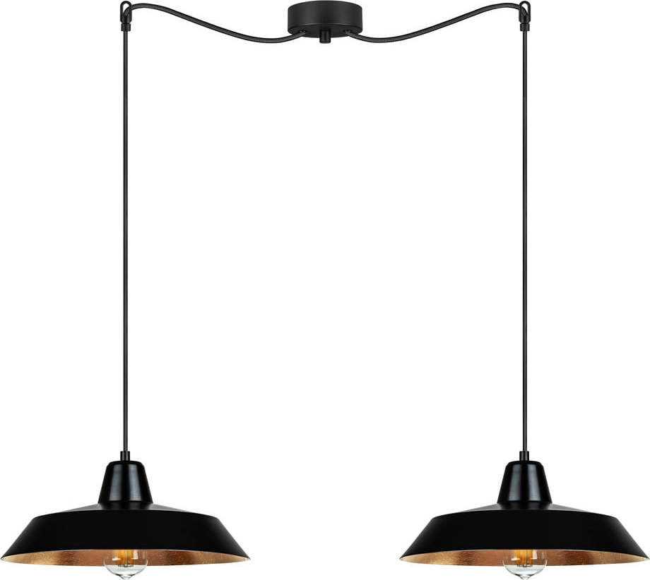 Černé dvouramenné závěsné svítidlo s detaily v měděné barvě Bulb Attack Cinco Bulb Attack