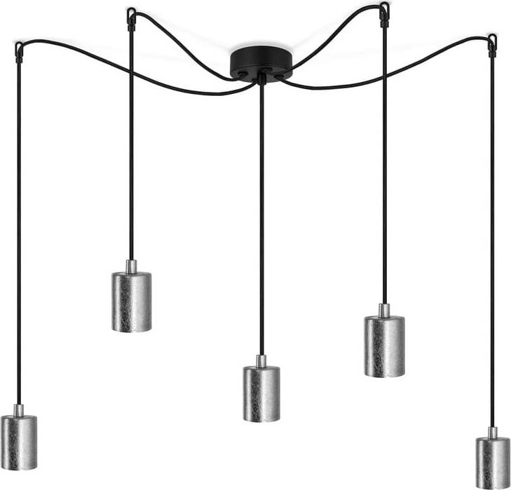 Černé pětiramenné závěsné svítidlo s detaily ve stříbrné barvě Bulb Attack Cero Bulb Attack