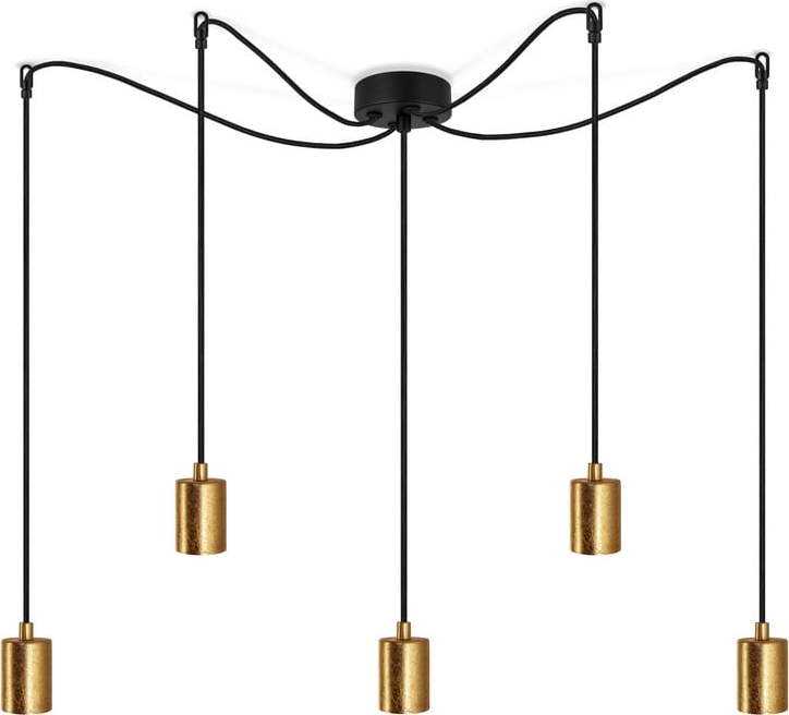 Černé pětiramenné závěsné svítidlo s detaily ve zlaté barvě Bulb Attack Cero Bulb Attack