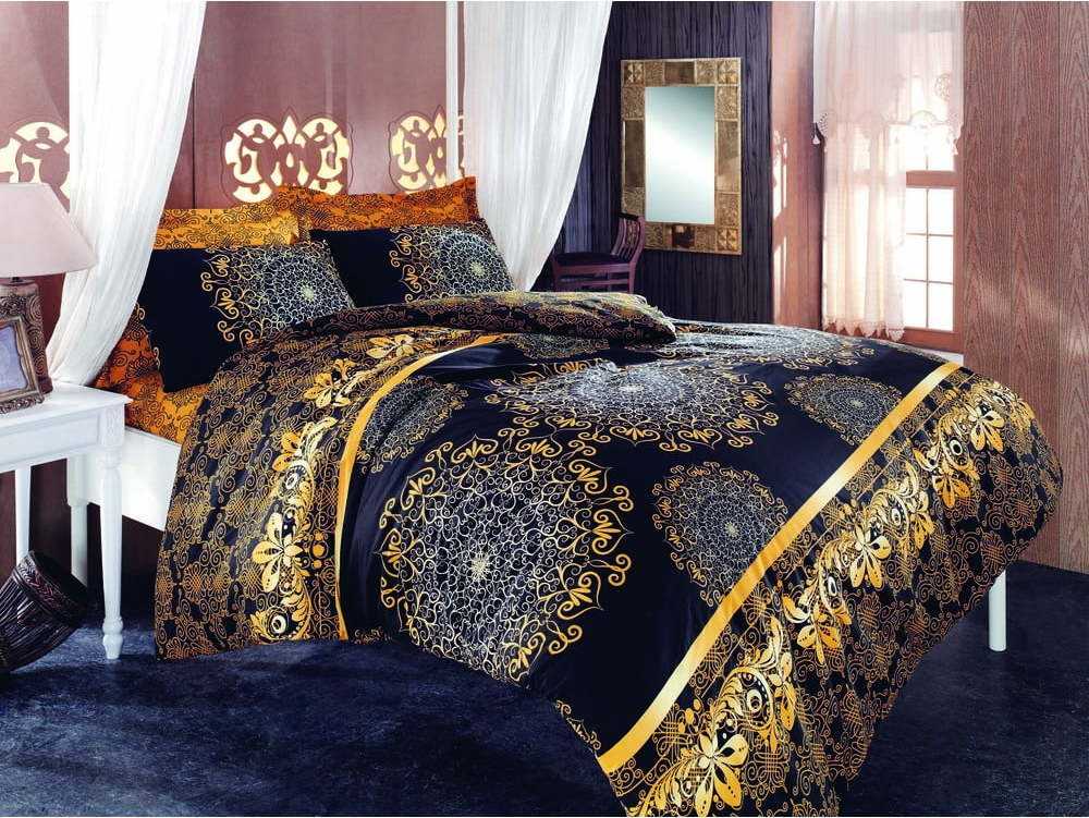 Černé povlečení na dvoulůžko s prostěradlem Osman