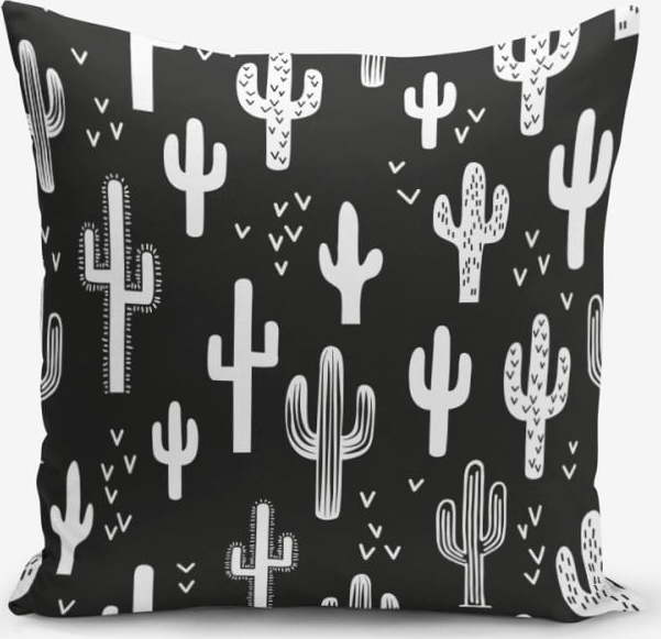 Černo-bílý povlak na polštář s příměsí bavlny Minimalist Cushion Covers Black White Cactus Duro
