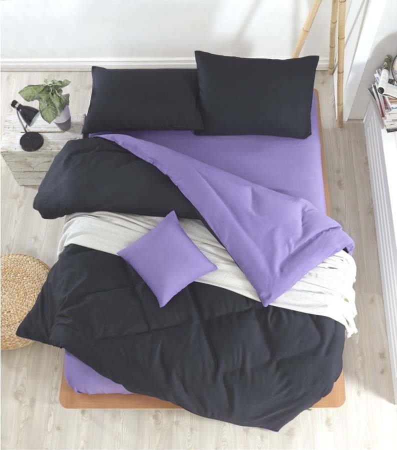 Černo-fialové povlečení s prostěradlem na dvoulůžko Permento Masilana