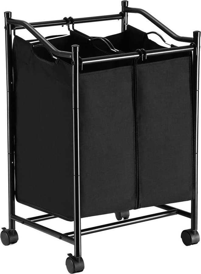 Černý koš s kolečky a 2 segmenty na prádlo Songmics Songmics