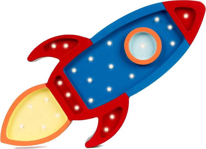 Červeno-modrá nástěnná lampa z borovicového dřeva Little Lights Rocket