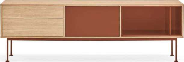 Cihlově červená TV komoda s dubovou dýhou Teulat Yoko Teulat