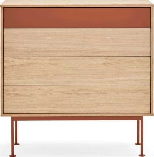Cihlově červená komoda s dubovou dýhou se zásuvkami Teulat Yoko Teulat