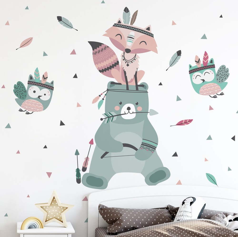 Dětské samolepky na zeď Ambiance Bear Indian Calm Ambiance