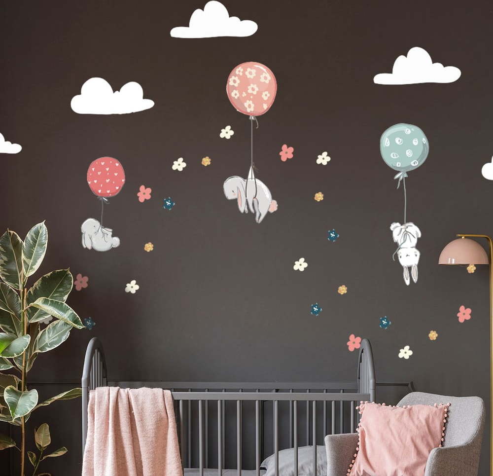 Dětské samolepky na zeď Ambiance Bunnies in the Sky Ambiance