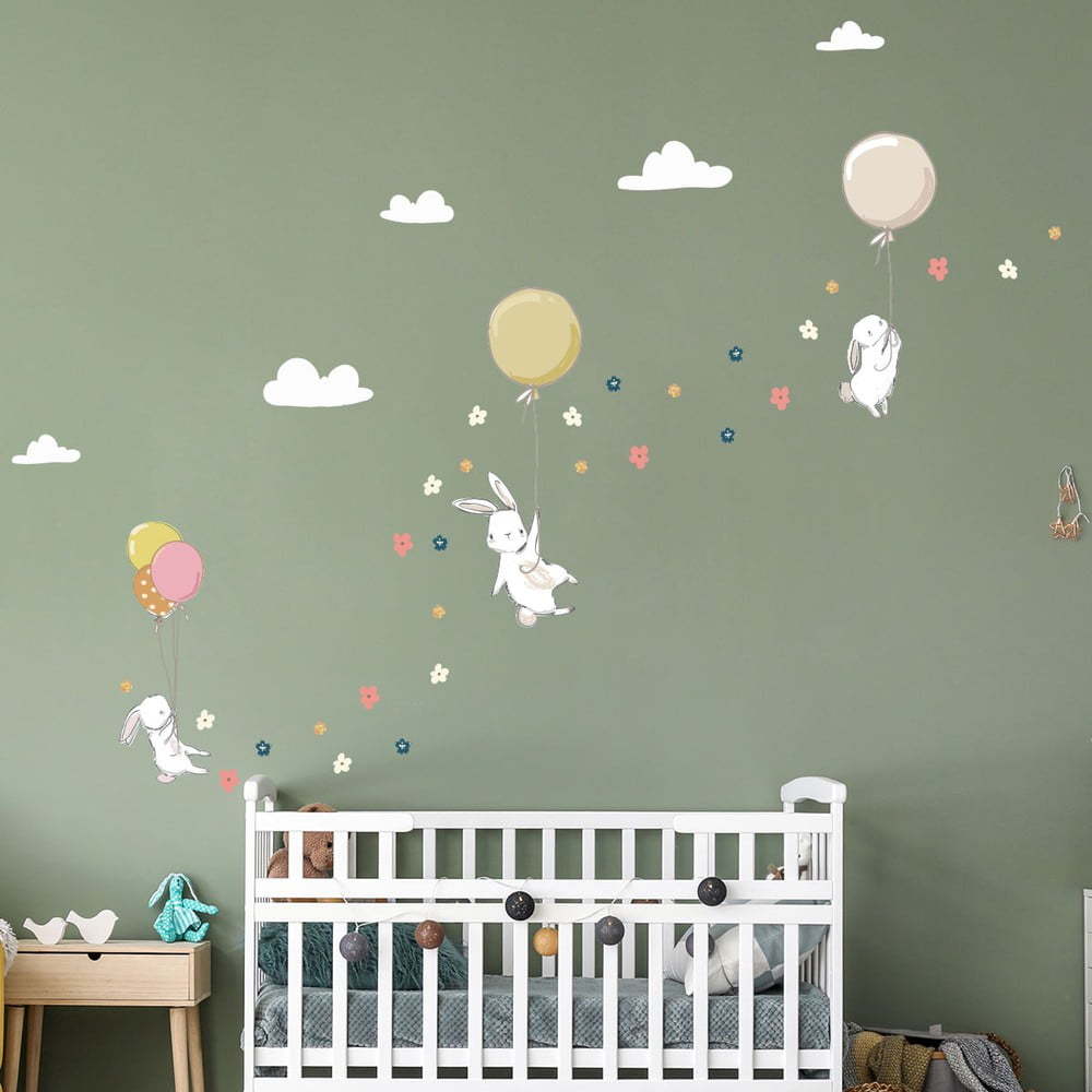 Dětské samolepky na zeď Ambiance Flower Rabbits Ambiance