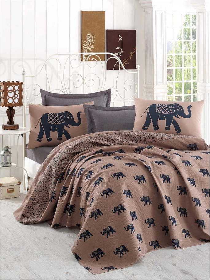 Hnědý lehký bavlněný přehoz přes jednolůžko Ele