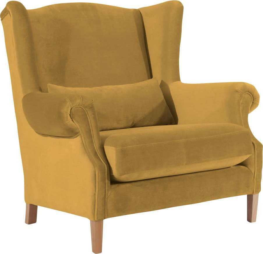 Hořčicově žluté sametové křeslo ušák Max Winzer Harvey Velvet Max Winzer