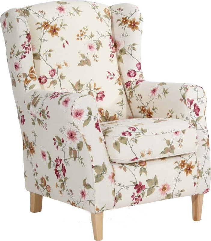 Krémově bílé květované křeslo ušák Max Winzer Lorris Max Winzer