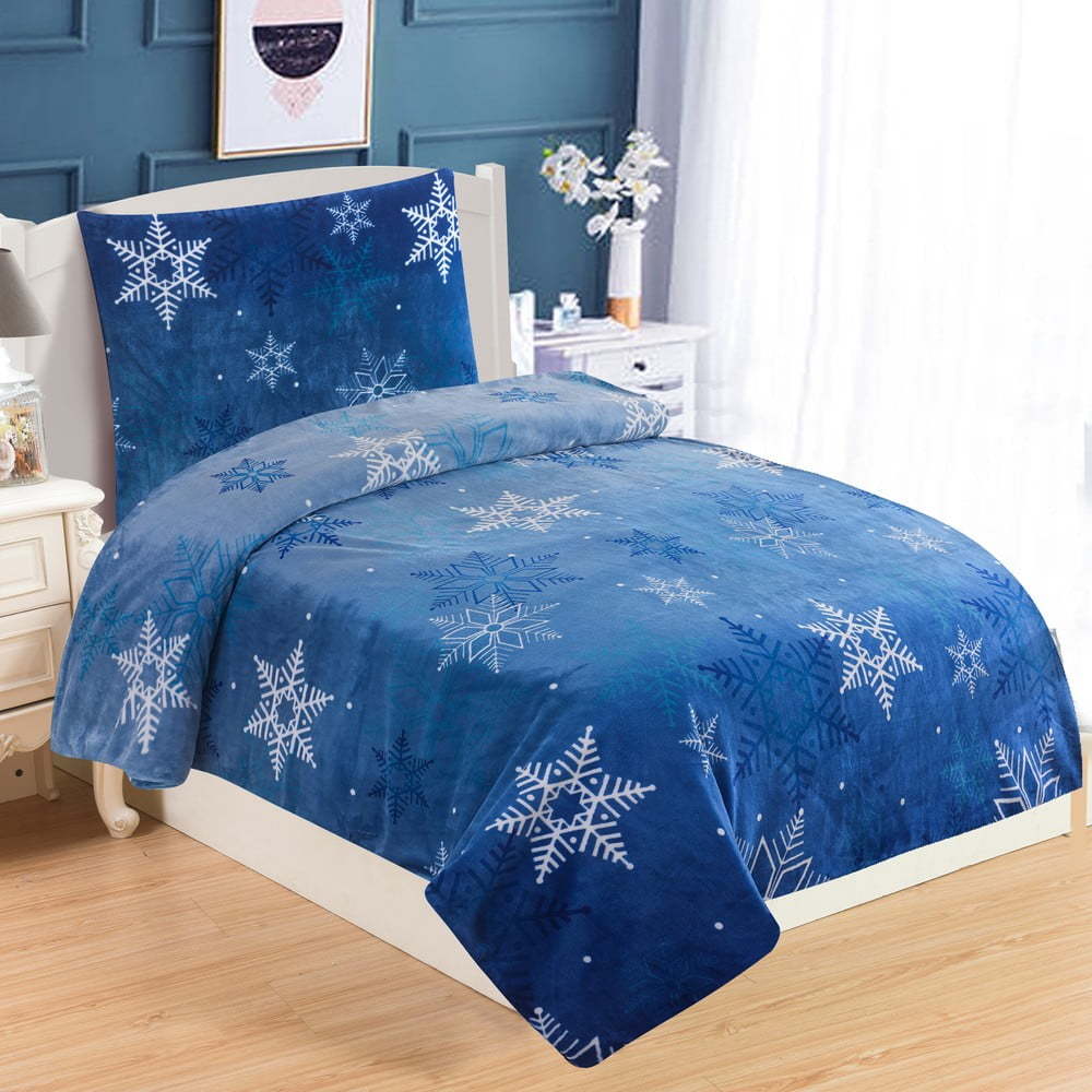 Modré mikroplyšové povlečení na jednolůžko My House Snowflakes