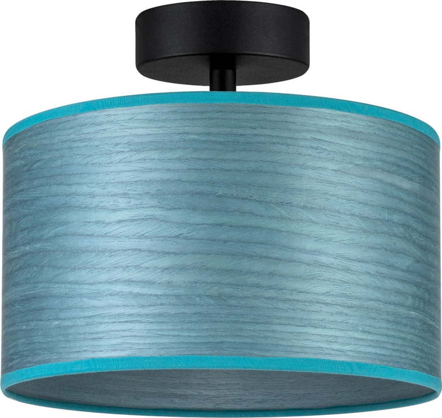 Modré stropní svítidlo z přírodní dýhy Bulb Attack Ocho S