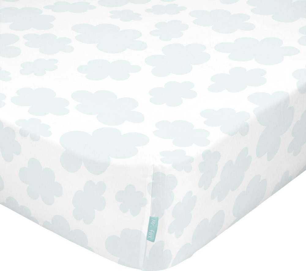 Modro-bílé elastické bavlněné prostěradlo Mr. Fox Little Birds