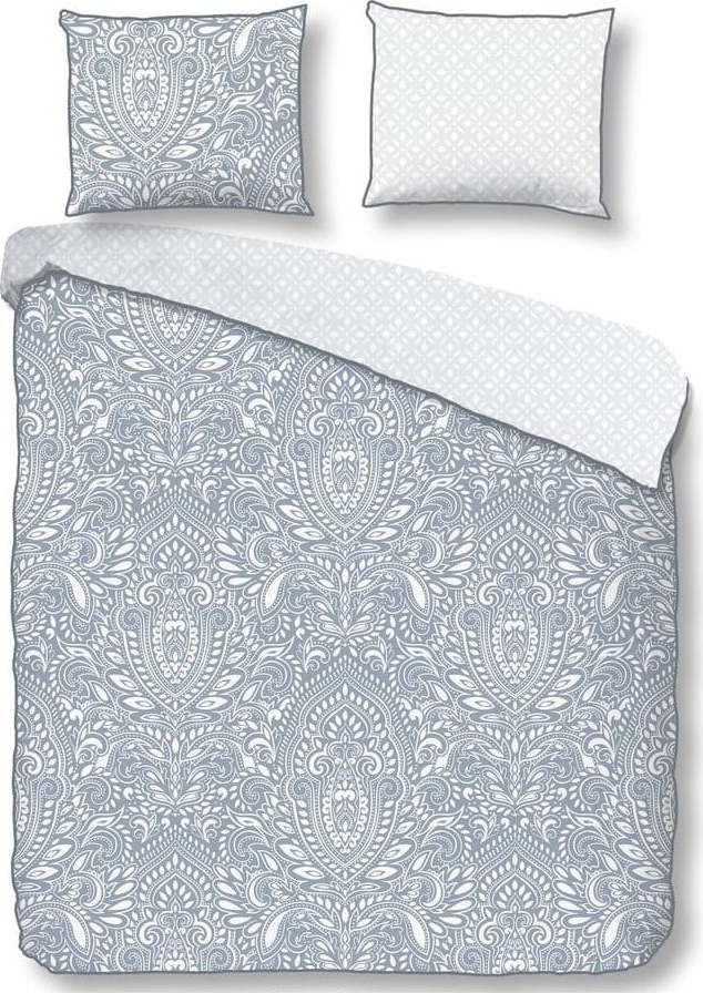 Modro-bílé povlečení na dvoulůžko z bavlněného saténu Descanso Ornament