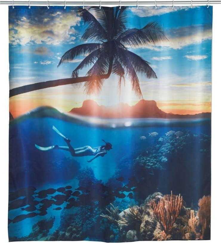 Modrý sprchový závěs Wenko Paradise